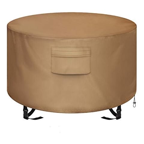 NEXCOVER Round Fire Pit Cover, Waterproof 600D Heavy Duty Cover Fits Round Outdoor Fire Pit or Table 62”D x 24” H, Fade & Weather Resistant. Cover