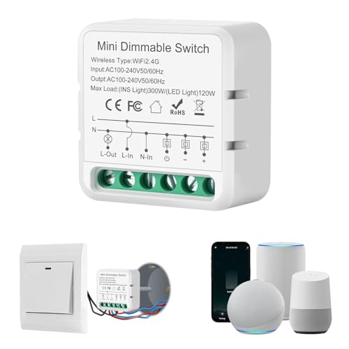 Dimmer Per Led, Interruttore Dimmer 100-240V,Interruttore Smart Wifi 2.4G,Compatibile Con Alexa, Smart Life,Comando Vocale,È necessario il filo di neutro