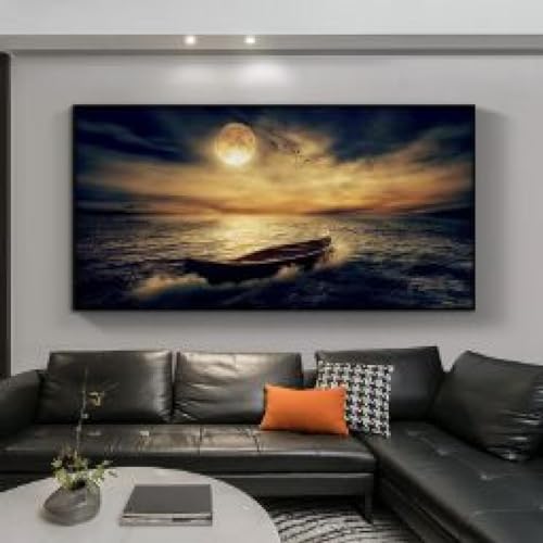 Peinture mer haut de gamme grand format 80x140cm encadrée pour salon élégant