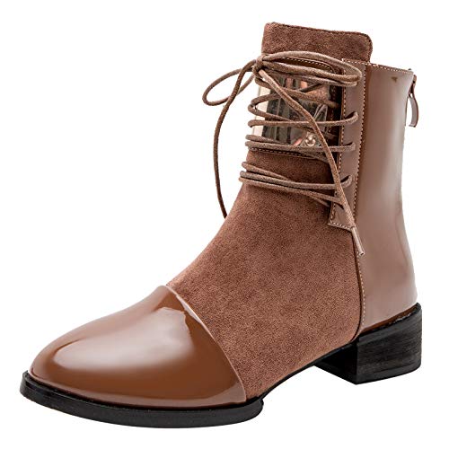 ANUFER Women Punk Metal Style Cap Toe Chunky Heel Zip