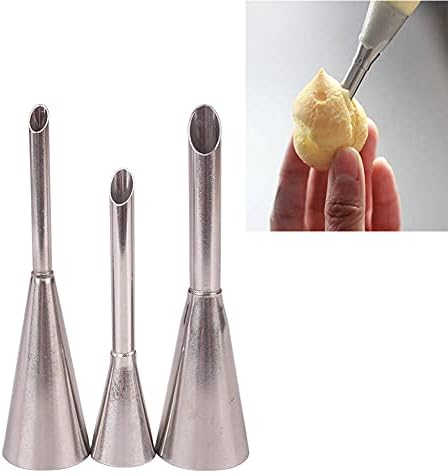 3PCS Cake Nozzles Tip Cream Icing Piping Nozzle Tip Stainless Steel Long Puff Nozzle Tip Decorating Tool 3 Sizes