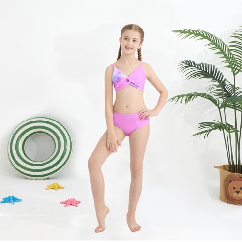 Teen Girls Swimsuit 3 Pieces Bikini Set Bathing Suit Twist Cross Tropical Floral Kids Swimwear with Cover Up 9-16T4