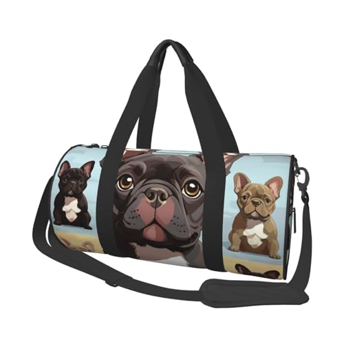 Sports Gym Bag for Women Men Travel Duffel Bag Tote Weekender Bag French Bulldog Dog Cute Carry on Overnight Bag for Travel Swimming Fitness Workout Sports Duffle Bag