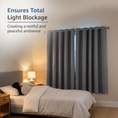 Image of Amazon Brand - Solimo Polyester 100% Blackout Plain Window Curtains|100% Blackout Window Curtains| 6 Feet |Set of 2| Plain Design |Blackout| for Living Room Kids Room and Bedroom | Color- Grey