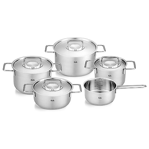 Fissler Original-Profi Collection Juego de Cacerolas de Acero Inoxidable, 5 Piezas, 3 Ollas y 1 Cacerola con Tapadera Metálica, 1 Cazo Sin Tapa, Inducción