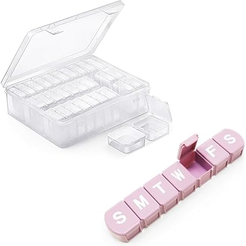 Small Plastic Bead Holder for Jewelry Making and XL Pill Organizer 7 Day Cover