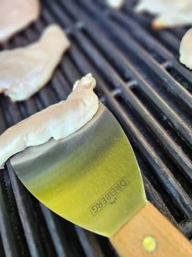 DREIBERG® Grillspachtel Set mit Buchenholz und Edelstahl inkl. 20 STK. Burgerpapier - Grill Pfannenwender für Smash Burger Set ideal als Smashed-Burger-Presse