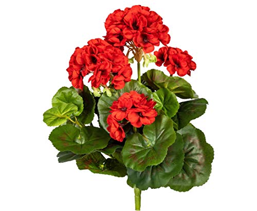 kunstpflanzen-discount.com Flores artificiales de geranio con 5 flores rojas de 32 cm de alto y 30 hojas, flores artificiales de geranio para colocar