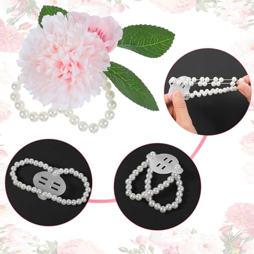 4 Pcs Corsage Wristlet Band Elastic Pearl Wrist Corsage Wrist Corsage Bracelets for DIY Handmade Prom Wedding Party (White)2