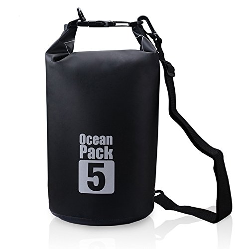 Bear Outdoor Dry Sack/Waterproof Bag for Boating, Kayaking, Hiking, Snowboarding, Camping, Rafting, Fishing and Backpacking (Black, 5L)
