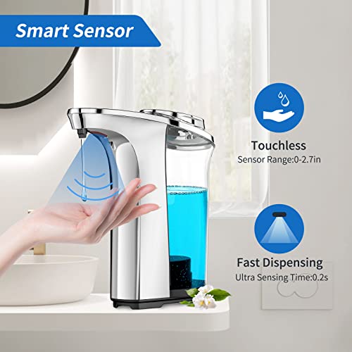 Automatic Soap Dispenser, Touchless Hand Free Soap Dispenser For Liquid 17.6Oz/500Ml Large Capacity Waterproof, Infrared Motion Sensor And 5 Adjustable Levels For Bathroom & Kitchen, Silver #TOP1