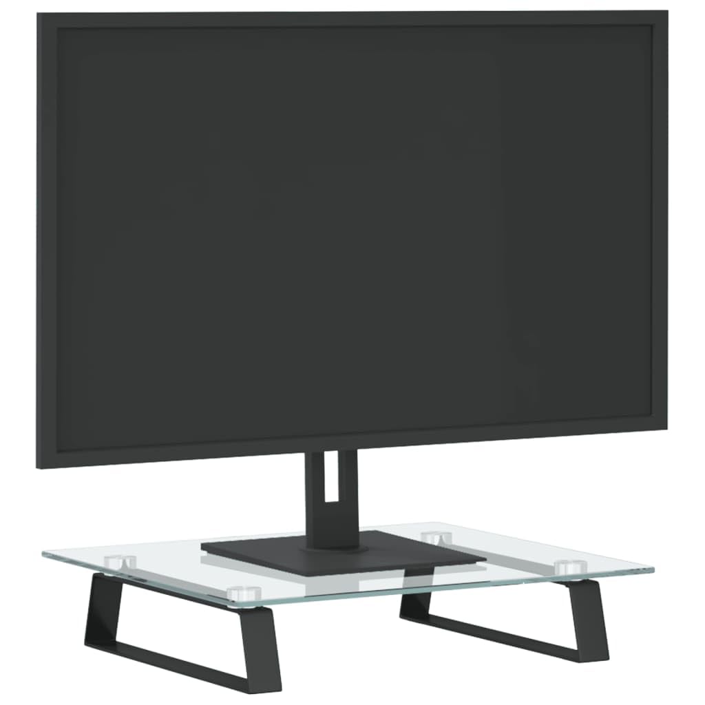 Supporto per monitor nero in vetro temperato e metallo, 40 x 35 x 8 cm, ergonomico, rialzo per PC, laptop, notebook, tablet, salvaspazio, con organizer per ufficio, home office, gaming