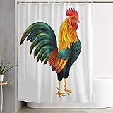 Starojun Bathroom Shower Curtain Calendar Colorful Realistic Pet Rooster Symbol Nature Green 2017 Chinese Animals Wildlife Cockerel Decorative Bath Curtain Water Proof with Hooks 72x78 Inch