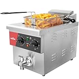 CROSSON Freidora Eléctrica Comercial 8L,3250W Freidora Aceite Profesional de Acero Inoxidable con Sistema de Desagüe, Temperatura Ajustable,para Aros de Cebolla Pollo Papas Fritas