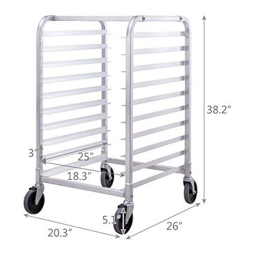 Giantex 10 Tier Aluminum Bakery Rack, Commercial Kitchen Bun Pan Sheet Pan Rack, Mobile Bakers Trolley with Storage Cooling Racks and Lockable Casters - Image 7