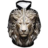 Girren Sweat à capuche fantaisie lion pour homme motif animal sweat à manches longues pull à capuche poche, noir 3, Large