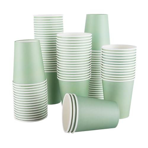 CEILIWEN Paquete de 100 vasos de papel verde salvia de 9 onzas (250 ml), vasos de fiesta verdes para bebidas calientes y frías, ideales para despedidas de soltera, bodas, celebraciones y eventos
