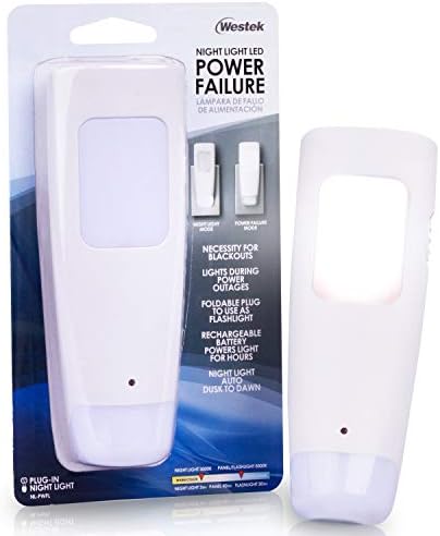 Westek Emergency Light, 1 Pack – Multi-Function LED Rechargeable Flashlight, Power Failure Light and Night Light – Must-Have Power Outage Lights, Ideal for Storms, Blackouts – NL-PWFL AmerTac