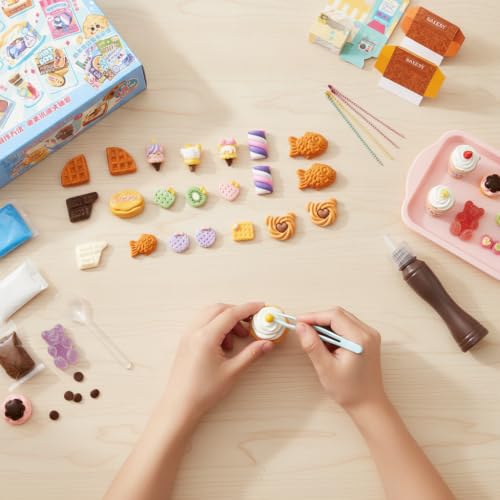 JWQFBC DIY Miniature Kit, Paper, 3C Certified, Miniature Food Items, Creative Activity, Resin, Glue Materials, for Play House, DIY Handmade Dessert Set, Makes 18 Pieces, Includes Bear Tape Stickers - Image 2