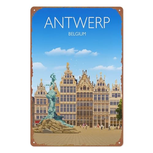 Vintage Metal Signs Antwerp Travel Poster Wall Art 8x12
