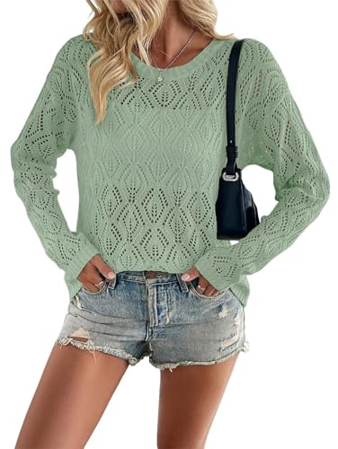 Allimy Women's Cute Light Weight Crochet Knit Thin Pullover Boho