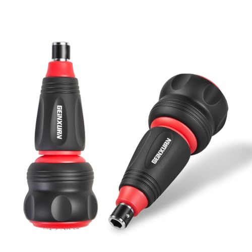 Image of Geinxurn 2-Piece 2-in-1 Detachable Ratchet Screwdriver Handles, Stubby & Mini Ratcheting Screwdriver Handles, Reversible Left /Right Lock, 1 /4 inch Hex Bit Compatible, for DIY & Outdoor Repair