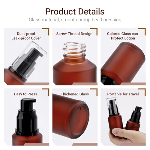 Image of Segbeauty 1oz Frosted Glass Pump Bottle Dispenser Refillable, Pack of 3 Red Empty Small Lotion Bottle Travel Size Makeup Pump Dispensers, 30ml Leak Proof Glass Travel Bottles for Toiletries