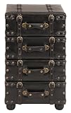 Deco 79 Faux Leather Room Chest Vintage 4 Drawer Storage Cabinet with Buckle Straps and Gold Stud Details, Floor Cabinet 16' x 13' x 28', Black