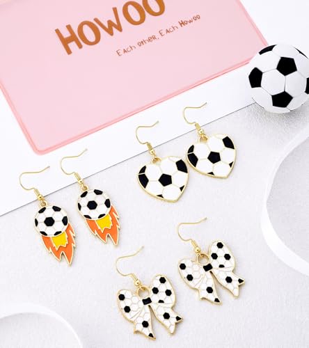 World Soccer Cup Dangle Earrings Set for Women, 3 Pairs Bow Heart Sports Drop Earrings, Football Womens Cute Earrings, Statement Game Day Jewelry for Fans Players — view 6