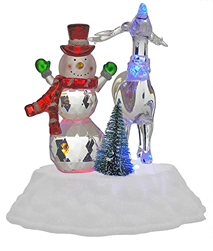 BANBERRY DESIGNS LED Snowman Christmas Decoration - Lighted Snowman and Reindeer Figurine Acrylic Holiday Decoration