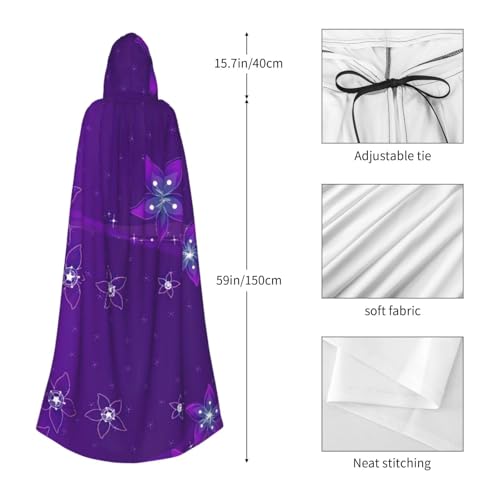 Cape à capuche médiévale avec imprimé floral violet 150 cm