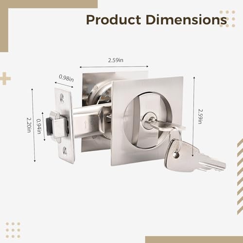 Cerradura para puerta corrediza de bolsillo en níquel satinado cepillado, manija push-pull de aleación de zinc con llave, herrajes mecánicos para puertas invisibles, corredizas, cocina y balcón miniatura 7