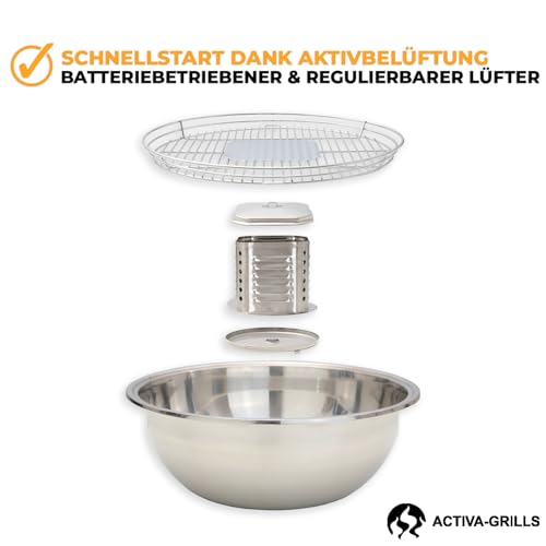 Foto von ACTIVA Camping Grill Airbroil I Premium Mini Grill mobil & kompakt I Leistungsstarker & stilvoller Holzkohlegrill für ein gelungenes Barbecue inkl. Tasche