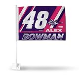 Rico Industries NASCAR Racing Alex Bowman Double Sided Car Flag - 16" x 19" - Strong Pole that Hooks Onto Car/Truck/Automobile
