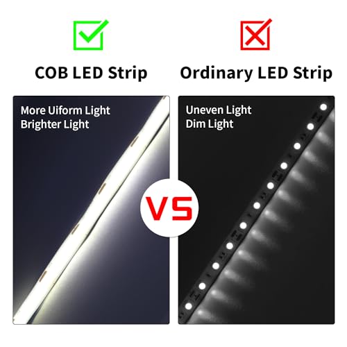 Image of 6.56FT2M COB LED Strip Lights, 6000K Cold White USB LED Tape Light, 640LEDs High Bright CRI93+ Dimmable Flexible Lights Light for Bedroom, TV Backlight, Mirror, Cabinet Lighting