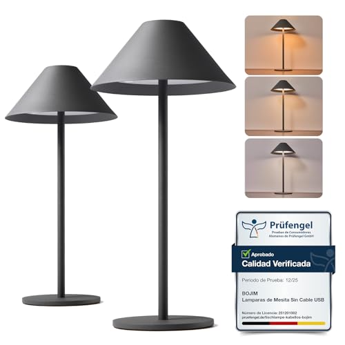 Bojim 2 Piezas Lamparas de Mesita Noche Sin Cable LED USB Recargable Exterior Autonomía 10d, Lampara Sobremesa Bateria Inalambrica Home Tactil Lamps Mesa Interior Portatil Luz Jardin IP54 Gris