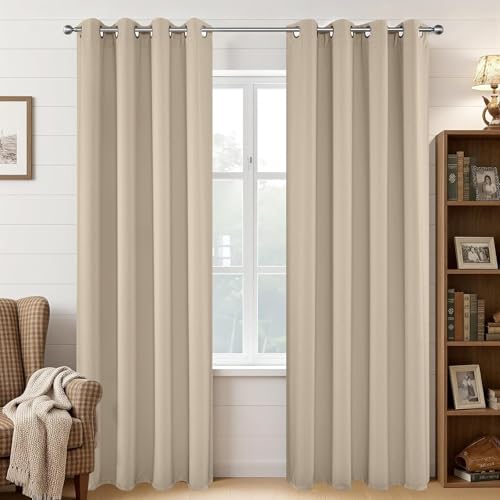Joydeco Rideau Occultant 2 Pièces, Rideau Thermique Isolant Anti Chaleur Tenture Opaque à Oeillets Isolation Lumiere Anti UV Decoration Chambre Maison Salon Intérieurs