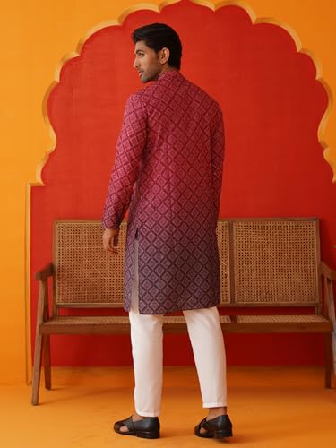Image of Jompers Thread Work & Sequin Embellished Printed Kurta Set for Men Cotton Blend