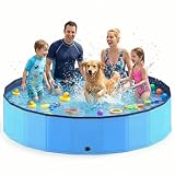 Hundepool faltbar aus kratzfestem PVC-Material, Ø 200 cm, Höhe 40 cm, Anti-Rutsch-Belag & Abflussstopfen für schnelle Entleerung, Keine Pumpe benötigt, robuster Haustierpool, Blau