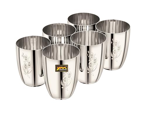 Image of Glass Set | Premium Heavy Guage | Silver Mirror Polish | Break Resistant | Gifting Item | 350ml | Set of 6 (Laser)