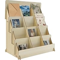 Ghshanog Greeting Card Display Stands,4 Tier Wood Sticker Display Racks,Multi-Purpose Counter Retail Display Rack,12 Compartments Brochure Holder Stand for Birthday Card, Bookmarks, Postcard,Photos