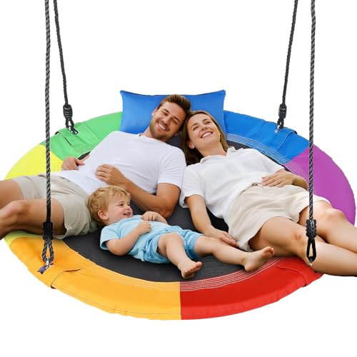 Balançoire Circulaire de 100 cm, capacité de Poids de 300 kg,Oreiller Amovible,Cordes Multi-brins réglables, siège de balançoire sûr et Durable pour Enfants