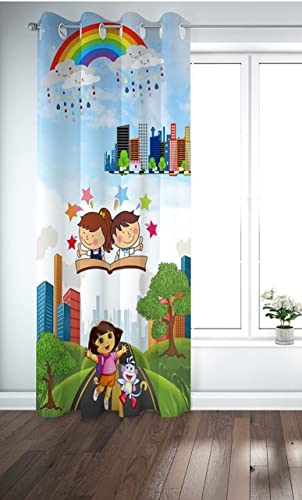 Image of 3D Printed Cartoon Design Curtains for Kids Room, School, Kids Home, Window, Door, 4x5 feet Long Set of 1 Pc