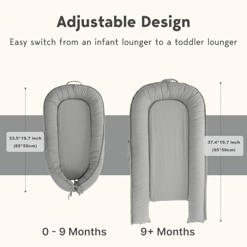Image of Infant Lounger, Baby Lounger Cover for Baby Girls & Boys, Portable Baby Support Cushion, Newborn Essentials for Baby 0-12 Months, 100% Cotton Breathable, Travel Baby Lounger (Slate Gray)