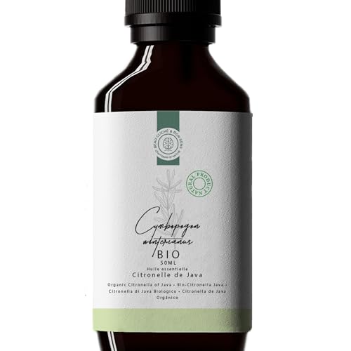 50ml Olio Essenziale di Citronella BIO - 100% Puro e Biologico - Ottimo per Diffusore, Creazione di Saponi, Candele, Cera Profumata, Cosmetici, Spray - Repellente Naturale anti Zanzare