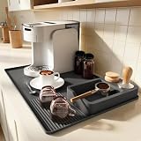 Alfombrilla de Silicona para Cafeteras, Alfombrilla para Máquina de Café con Bordes Elevados 60x40cm, Tapete para Máquina Café Antideslizante Fácil Limpiar con De'Longhi Magnifica, Krups, Philips
