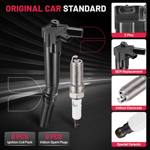 Image of BDFHYK 8 Ignition Coil Pack UF834 and 8 Iridium Spark Plug 6509 Compatible with F250 F350 E350 E450 Super Duty V8 6.2L 2018 2019 2020 Coil for UF865 HL3Z12029B HL3Z12029C HL3E12029BA