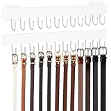 HOMEBROS Belt Hanger Wall Mount, Adhesive Wooden Closet Belt Organizer with 24 Metal Hooks, Large Capacity, 2 Installation Options, White, 2 Pcs
