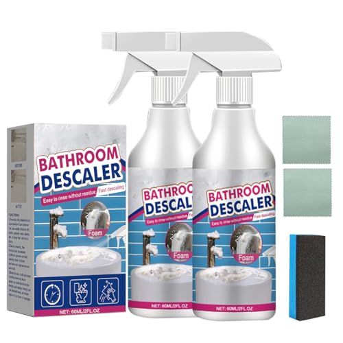 IKOPFLN 2 Pièces Multifonction Bathroom Descaler Mousse,Pour Cabine de Douche,Vitres,Nettoyant de Salle de Bain Extra Puissant,Avec une éponge de Nettoyage