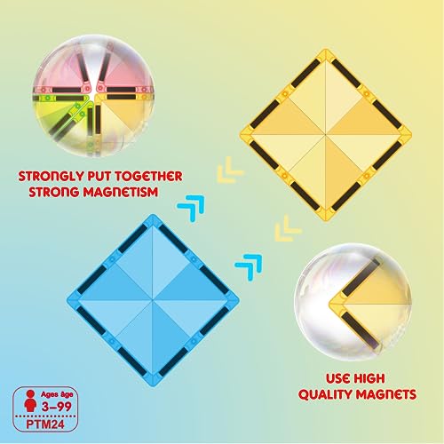 Image of PicassoTiles Magnetic Tile 24pc Mini Diamond Magnetic Building Blocks Set Travel Size STEM Educational Construction Toy Portable Hands On Learning Creative Open Ended Play for Kids Ages 3 Plus PTM24